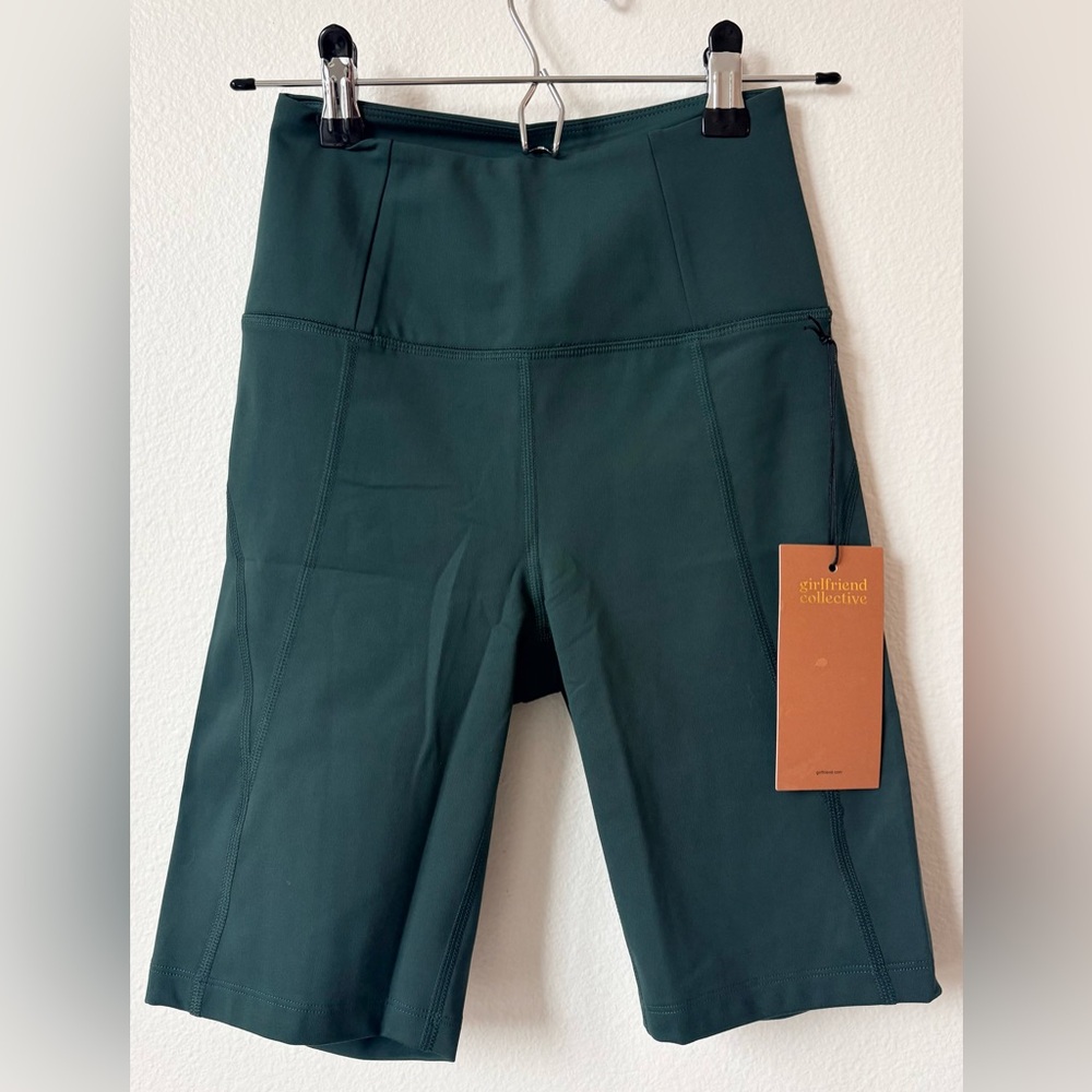 NWT Girlfriend Collective Green High-Waisted Bike Shorts | Women’s Size XS